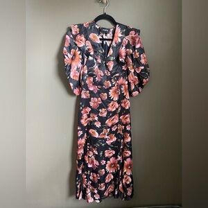 The Kooples Black and Pink Floral Long Sleeve Dress